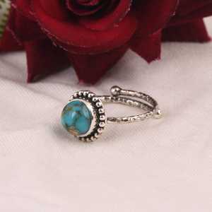 Copper Turquoise <b>Ring</b>, Sterling <b>Silver</b> <b>Adjustable</b> Open Band Boho Gemstone Jewelry Handmade Southwest <b>Ring</b> December Birthstone - Product Image 5
