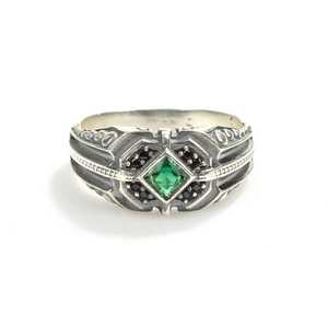 Men's 925 Sterling <b>Silver</b> <b>Ring</b> with <b>Emerald</b> Cut Stone Square Geometric Motif Bezel Setting Everyday Wear IGI Certified - Product Image 5
