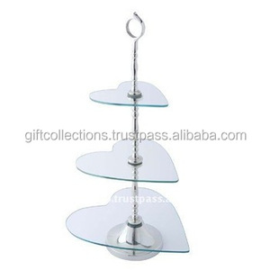Soporte de lujo para pasteles de 3 niveles Vidrio y metal en forma de corazón para el hogar y el hotel Hermosa mesa de postres Soporte decorativo - Product Image 3