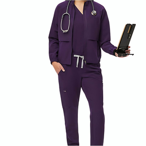 Uniformes de enfermera de color sólido personalizados hechos a precio barato de fábrica, uniformes de hospital con cuello en V, uniformes de enfermera médica conjuntos de uniformes para la venta - Product Image 1