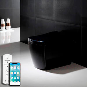 WC intelligent noir avec jet d'eau, style japonais S380, WC japonais à poser au sol sans réservoir d'eau pour salle de bain noire - Product Image 6