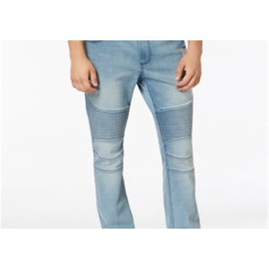 กางเกงยีนส์ทรงสลิมฟิตผ้ายืดแบบขาดๆ สไตล์โมโต ยี่ห้ออเมริกันแร็ก สำหรับผู้ชาย เอวสูง สีน้ำเงิน ไซส์ 31x32 ผ้าเดนิมถัก ทรงตรงแบบดินสอ มีสีสัน - Product Image 5