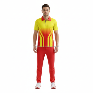 Uniforme de Cricket Personalizado Sublimado, Transpirable, de Manga Corta, Color Amarillo, para Equipo - Product Image 1