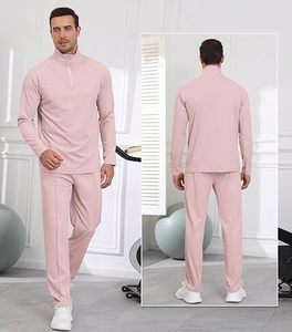เสื้อแจ็คเก็ตขนแกะน้ำหนักเบาสำหรับผู้ชาย แบบซิป ¼ ตัว แขนยาว พร้อมกางเกงขายาว ซิปปิด กันลม กันแดด - Product Image 4