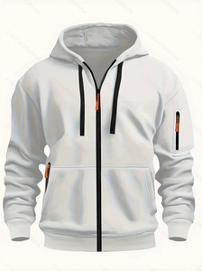 2025 hommes sweat à capuche zippé poche kangourou couleur unie manteau automne hiver Style sport décontracté doublé polaire Anti-boulochage - Product Image 2