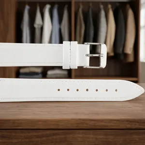 Luxury Unisex 8XL White Genuine Leather Smartwatch Band Stainless Steel Buckle Adjustable <b>Watch</b> Strap <b>Watch</b> Bands <b>Watch</b> Part - Product Image 3