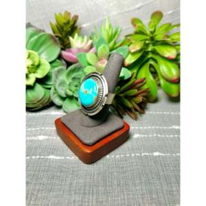 Navajo Handmade <b>Statement</b> <b>Ring</b> Kingman Turquoise & Sterling <b>Silver</b> Bezel Set Size 8.25 for Everyday Wear - Product Image 3