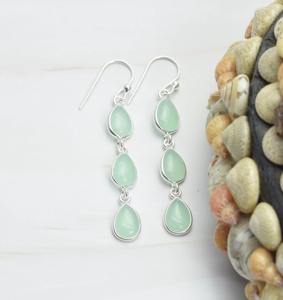 Classique filles boucles d'oreilles Aqua calcédoine solide 925 argent Sterling pierre précieuse naturelle à la main bijoux en argent fin 925 timbre bijoux - Product Image 3