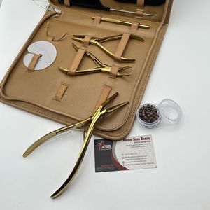 Kit d'outils pour extensions de cheveux en acier inoxydable plaqué or, écologique, couleur personnalisée, logo personnalisé, pinces à kératine, clips de protection - Product Image 6