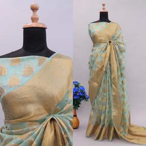 Blusa de Organza con tejido para mujer, blusa de tejido de Zari, tejido a la moda, fabricante de moda - Product Image 3