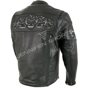 Veste de Moto pour Homme avec Crânes Impression Cuir de Vachette Véritable Poches Latérales Fermeture à Glissière Doublure Intérieure Matelassée - Product Image 4
