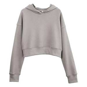 เสื้อฮู้ดครอปท็อปแขนยาวถักลายปักพิมพ์สำหรับผู้หญิง ผ้าซับในด้านหน้า มีโลโก้ ผ้าฝ้าย 100% สไตล์ลำลอง สำหรับฤดูใบไม้ร่วงและฤดูหนาว - Product Image 1