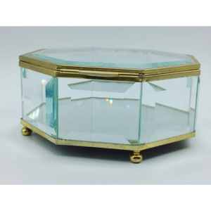 Boîte à bijoux avec logo personnalisé en verre biseauté et cadre en métal doré avec gravure au laser pour un rangement et une présentation élégants - Product Image 5