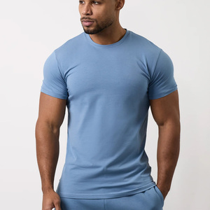 T-shirt de sport pour homme, coupe slim, col rond, manches courtes, respirant, en coton mélangé, personnalisable en gros - Product Image 1