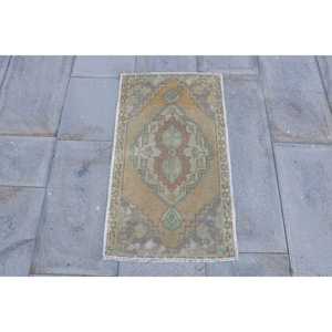 Vintage Small Rug, 1.5x2.8 ft Turkish Rug, <b>Brown</b> Floral <b>Wool</b> Rug - Product Image 1