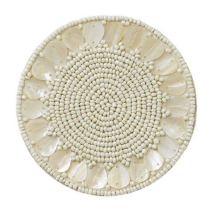Handcrafted Seed for <b>Beaded</b> Embroidery Spiral Shell Coasters Gold/Ivory Green <b>Set</b> 4 India Home/Hotel Embossed by glowin fashion - Product Image 1