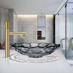 สินค้าหรูหรา/สวยงาม (เน้นดีไซน์): อ่างล้างหน้าแก้วทรงหกเหลี่ยมลายไม้ | อ่างล้างหน้าห้องน้ำร่วมสมัย - Product Image 2