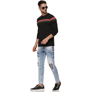 Camiseta de cuello redondo personalizada para hombre, camiseta informal ajustada de manga larga a rayas, venta al por mayor - Product Image 5