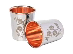 Vaso de cobre puro de 250ml con patrón floral Metal reutilizable para beneficios de salud de Ayurveda para acampar y cerámica - Product Image 4