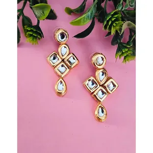 Ensemble de collier en or plaqué 24 carats Kundan à double couche Meenakari, bijoux fins en acier inoxydable - Product Image 3