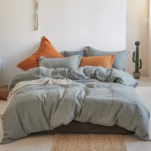 100% Cotton French Flax 200TC Washed Bedding Duvet Cover <b>Set</b> Solid Europe <b>Comforter</b> 3-Piece 2 Pillowcases Home Hotel Weddings - Product Image 1