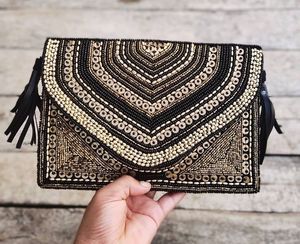 ARTISAN EMBROIDERY UNIQUE Bohemian Style Embroidery Work Pearl Evening Wedding <b>Hand</b> Clutch Purses Fancy Design Lining Wholesale - Product Image 3