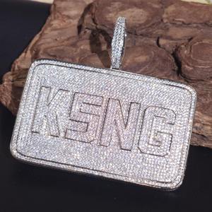 Collar con Colgante de Placa Rectangular con Nombre, Chapado en Oro con Diamantes de Moissanita VVS Hechos a Mano, Plata 925, para Hombre, a Bajo Precio - Product Image 4