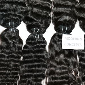 Vendeur d'extensions de cheveux humains indiens bruts non traités vierges 100% paquets de styles ondulés profonds Remy Hair vente en gros de cheveux humains - Product Image 5