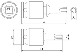 3/8" <b>Torx</b> Bit-<b>Socket</b> 2-Way Impact Universal ODM OEM Taiwan Supplier SCM-440 Steel DIY - Product Image 2