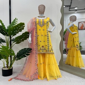 Dernier Designer Ethnique Indien Fab Zone Palazzo Costume Haute Faux Georgette Fil Séquence Imprimer Fêtes De Mariage Taille Adultes - Product Image 2