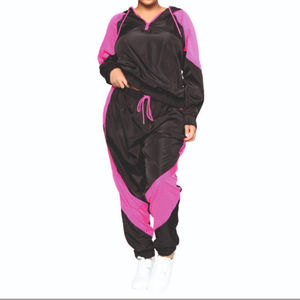 Conjuntos de chándal cortavientos personalizados para mujer, conjunto de pantalón y Sudadera con capucha recortada con Cremallera de nailon ligero de retazos de 2 piezas - Product Image 6