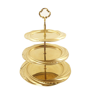 Latest Design Portable Customized <b>3</b> <b>Tier</b> <b>Cake</b> <b>Stand</b> Golden Finishing Standard Size For Christmas Parties Celebration Dinner Use - Product Image 1