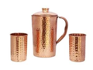 เหยือกน้ำทรงกลมและแก้วน้ำทองแดงแท้ ดีไซน์ล่าสุด เป็นมิตรกับสิ่งแวดล้อม เหมาะสำหรับตกแต่งบ้านและสำนักงาน พร้อมหูจับ - Product Image 2