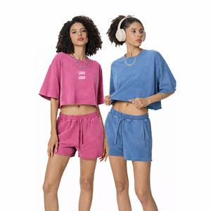 2026 Custom <b>Womens</b> Acid Wash Cropped <b>T</b>-<b>Shirt</b> & Shorts Set Vintage Streetwear Lounge Co-Ord Outfit - Product Image 3