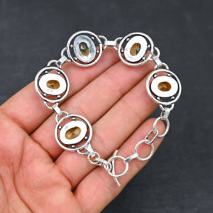 Joyería fina, piedra preciosa citrino amarillo creada en laboratorio, hecha a mano, pulsera de cadena chapada en plata 925, regalo de diseñador para mujer - Product Image 3