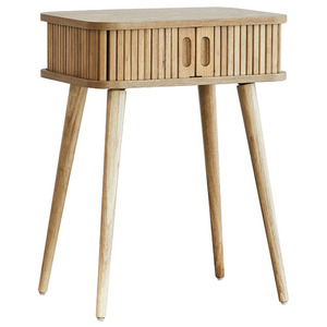 โต๊ะข้างเตียงไม้จริงดีไซน์โค้งมนสไตล์นอร์ดิก เฟอร์นิเจอร์ห้องนอนทันสมัย ประตูบานเลื่อนแบบมีบานเกล็ด - Product Image 3