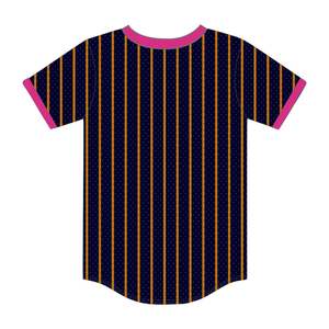 Delta Psi Rho Sorority Navy Pinstripe Pullover Jersey de béisbol Malla de poliéster Camiseta con cuello en V con bordado de relleno de huecos - Product Image 3