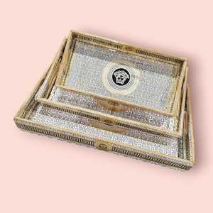 Elegant Art Deco Wooden Tray Collection Glossy Enamel Print Gold Foil Eco-friendly Multipurpose Serving <b>Set</b> for <b>Tea</b> Coffee - Product Image 3