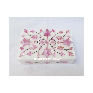 Handmade Most Beautiful Attractive White Marble Pink Mother of Pearl Inlay Work Jewelry Ring and <b>Necklace</b> <b>Gifting</b> <b>Boxes</b> - Product Image 1