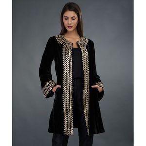 Chaqueta larga bordada para fiesta, tejido de terciopelo con embellecedor de cuentas de cristal, trabajo de piedra de vidrio, 2022 - Product Image 1