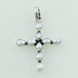 Colgante de cruz de plata esterlina 925 con joyería de perla para mujer de la India, con un diseño único con simbolismo espiritual - Product Image 2