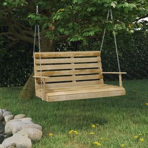 Vintage <b>wooden</b> <b>swing</b> for porch with handcrafted detailing smooth polish and classic chain suspension for extra support - Product Image 1