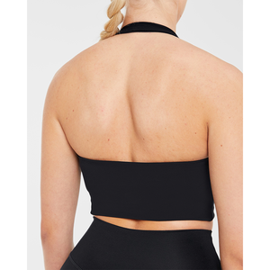 Dernier logo personnalisé Halternack noir pour femmes haut court extensible et beurre doux léger Fitness entraînement haut court t-shirts pour les femmes - Product Image 3