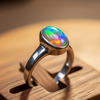 Bague en argent sterling 925 avec opale, design moderne à bande carrée, pierre précieuse ovale à éclat de feu, délicate, pour femme, usage quotidien, certifiée