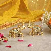 Paire d'éléphants miniatures en aluminium de qualité supérieure, pièce décorative pour salon, décoration intérieure, finition dorée Art Déco, 2 pièces, anniversaire