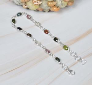 Gift for Birthday Natural Multi <b>Tourmaline</b> 925 Sterling Silver Gemstone Adjustable Handmade <b>Bracelet</b> October Birthstone - Product Image 3