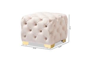 Pouf de style touffeté en tissu rose bébé au design moderne de luxe, tabouret gonflé avec jambe dorée pour le salon - Product Image 3