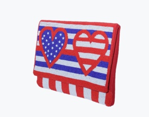 กระเป๋าสะพายไหล่ทำด้วยมือขนาดเล็กของผู้หญิงอเมริกันกระเป๋าถือมีซิปขนาดเล็กกระเป๋าถือขนาดใหญ่สีแดงสีน้ำเงินสีขาวรูปหัวใจร้านค้า - Product Image 4