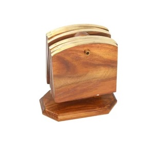 2 Brother's Collection Wooden <b>Coaster</b> <b>Set</b> of 6 <b>with</b> <b>Holder</b> Eco-Friendly Europe Modern Design Custom Size for Home Restaurant Use - Product Image 1