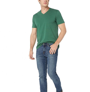 Camisetas de hombre en blanco de algodón 100% de Color sólido a la moda, camiseta ligera con estampado personalizado con cuello en V, camiseta fina personalizada, camisetas para hombre - Product Image 4